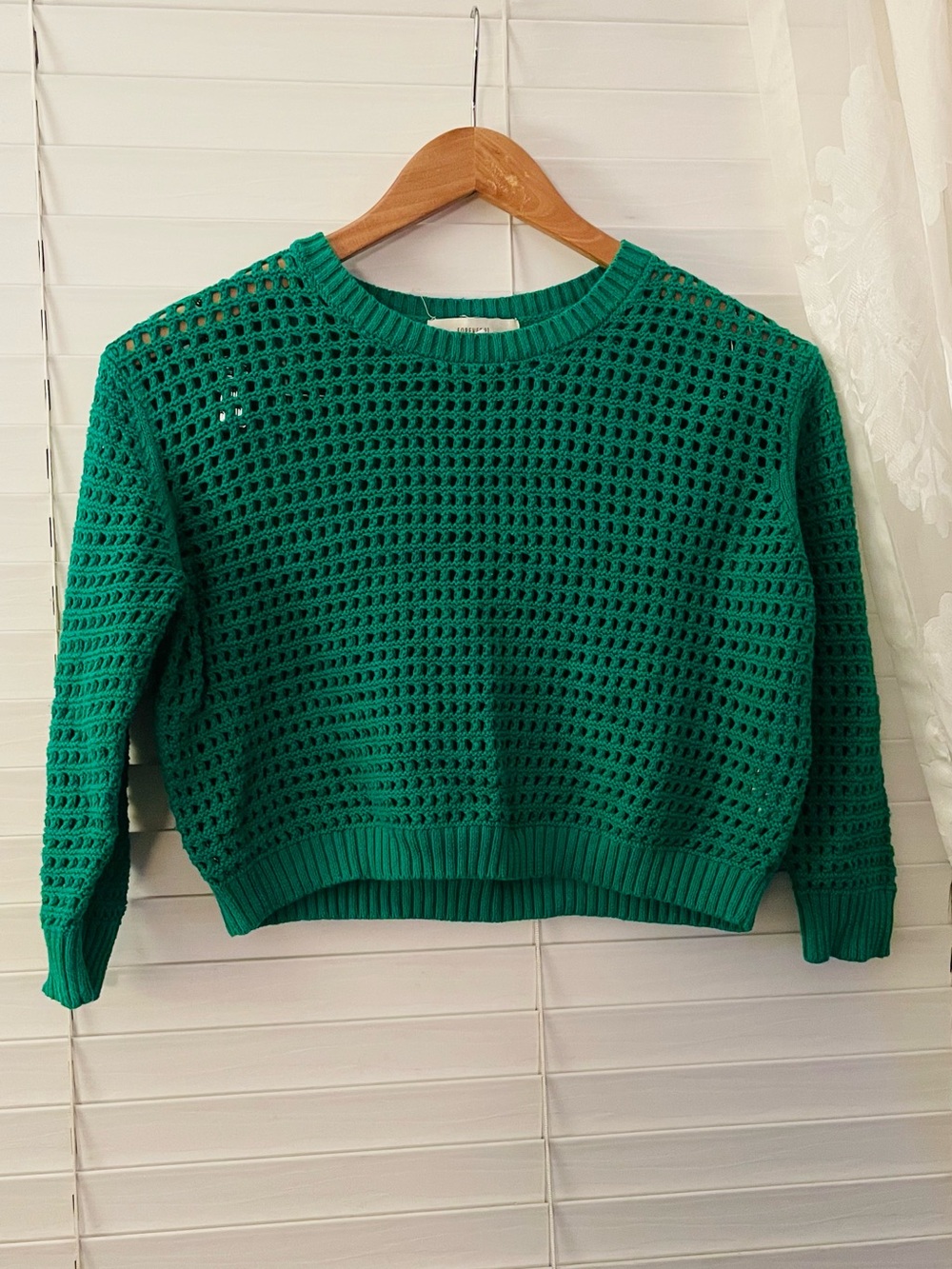 Forever 21 Emerald Open-Weave Crewneck Sweater